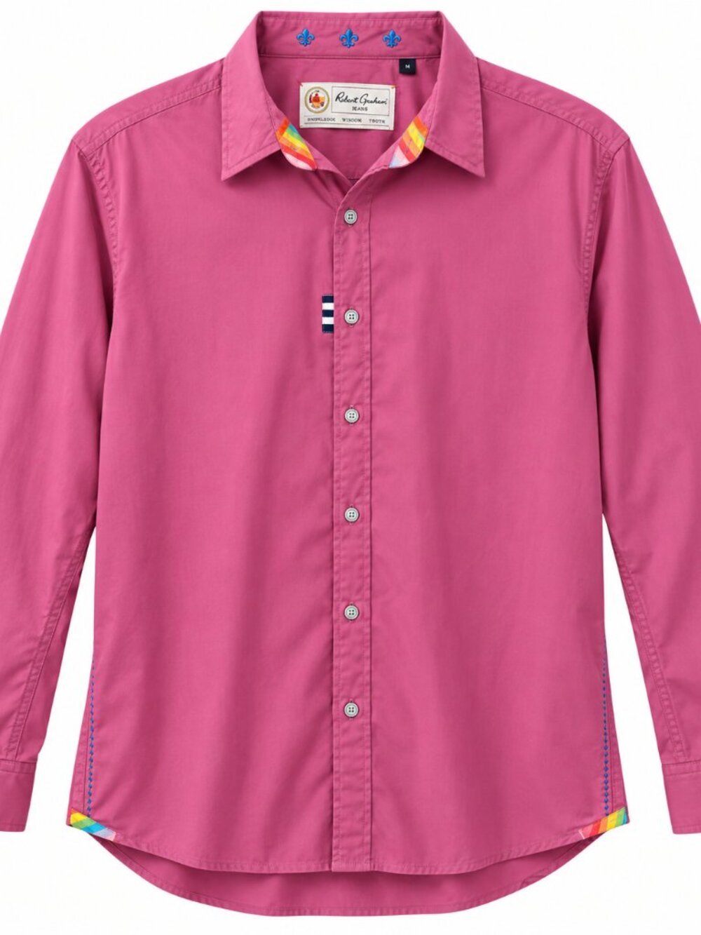 Robert Graham Jeans Pink Button Down Shirt 3XL Colorful Trim Preppy Statement
